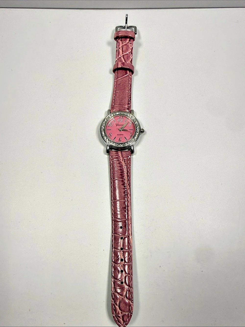 Geneva Pink & Silver Crystal Bezel Watch